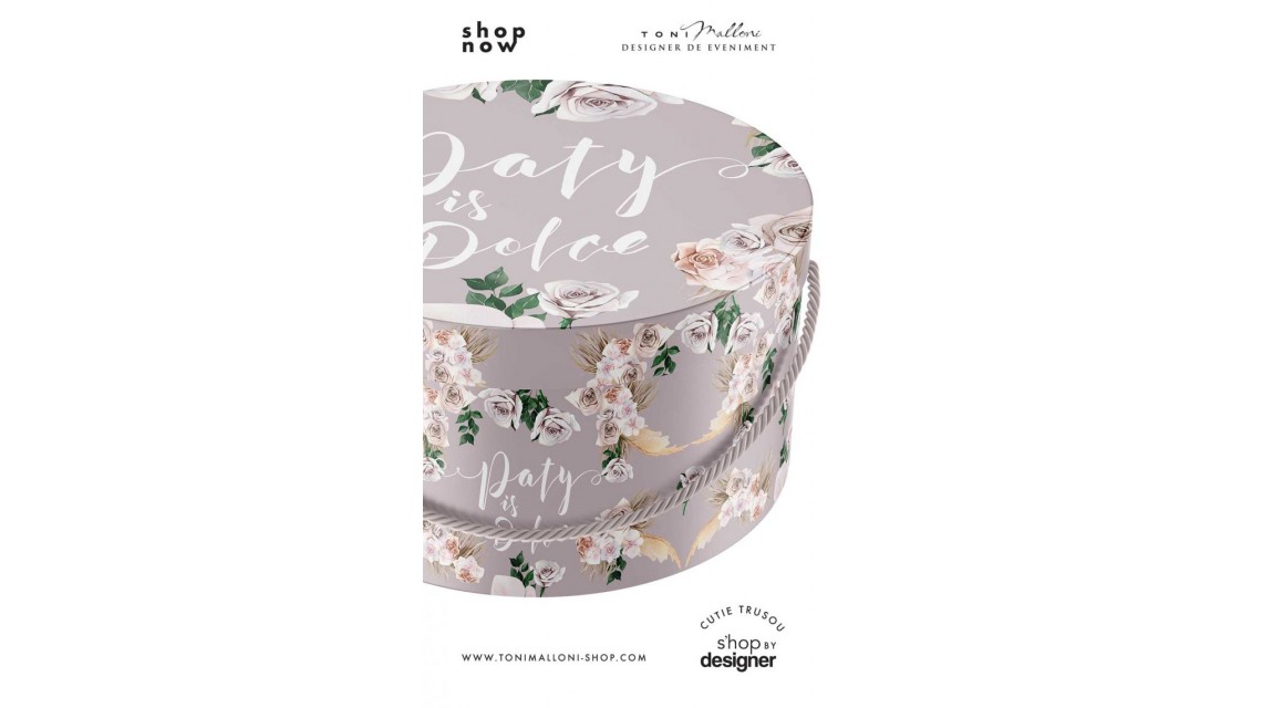 Cutie rotunda mucava personalizata grafic cu trandafiri pattern lila mov modern 1